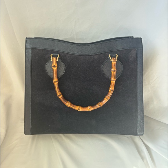 Gucci Diana Tote Bamboo Handle Navy Suede Vintage - Picture 3 of 10